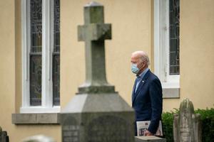 Democratic presidential nominee Joe Biden leaves St. Joseph on the Brandywine Roman Catholic Church after Sunday mass on November 01, 2020 in Wilmington, Delaware. Democratic presidential nominee Joe Biden leaves St. Joseph on the Brandywine Roman Catholic Church after Sunday mass on November 01, 2020 in Wilmington, Delaware.