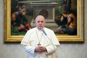 Pope Francis recorded and broadcast the Wednesday general audience from the library of the Vatican's Apostolic Palace, without a public audience amid a rising number of coronavirus cases in Italy, on Nov. 4, 2020. Pope Francis recorded and broadcast the Wednesday general audience from the library of the Vatican's Apostolic Palace, without a public audience amid a rising number of coronavirus cases in Italy, on Nov. 4, 2020.