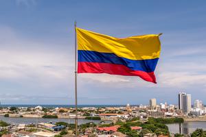 Colombian flag waves in the wind. Colombian flag waves in the wind.