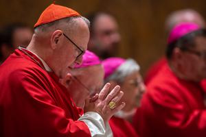 Cardinal Timothy Dolan of New York City (Left) celebrated Mass with his brother bishops from the United States Conference of Catholic Bishops' Region II, inside the Basilica of St. Paul Outside the Walls during their ad Limina Apostolorum visit on Nov. 12, 2019. Cardinal Timothy Dolan of New York City (Left) celebrated Mass with his brother bishops from the United States Conference of Catholic Bishops' Region II, inside the Basilica of St. Paul Outside the Walls during their ad Limina Apostolorum visit on Nov. 12, 2019.