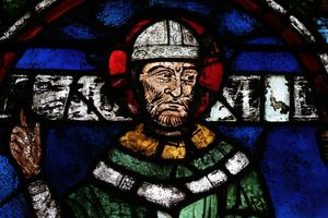 Portrait of St. Thomas Becket, reassembled from fragments by Samuel Caldwell Jr in 1919. Portrait of St. Thomas Becket, reassembled from fragments by Samuel Caldwell Jr in 1919.