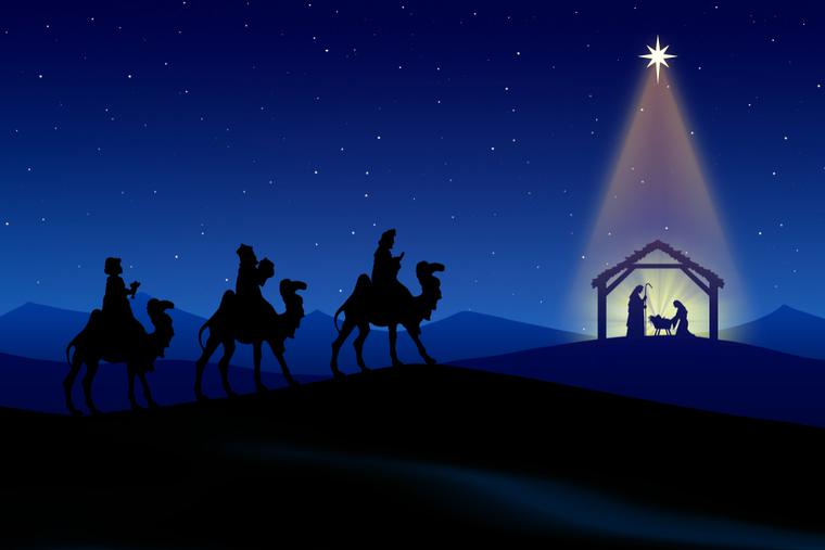 The three wise following the star to the baby Jesus. The three wise following the star to the baby Jesus.