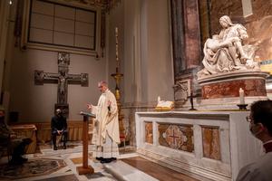 Archbishop Georg Ganswein celebrates Mass at the Chapel of the Pieta in St. Peter's Basilica on Jan. 4, 2021. Archbishop Georg Ganswein celebrates Mass at the Chapel of the Pieta in St. Peter's Basilica on Jan. 4, 2021.