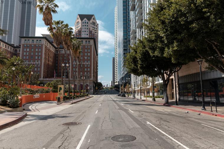 Empty streets in Downtown Los Angeles cause the coronavirus pandemic Empty streets in Downtown Los Angeles cause the coronavirus pandemic