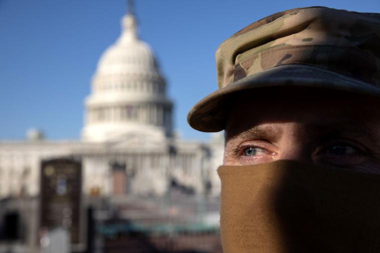 National Guard Sgt. Allan Gilbreath stands guard outside the east side of the U.S. Capitol on January 07, 2021 in Washington, DC. National Guard Sgt. Allan Gilbreath stands guard outside the east side of the U.S. Capitol on January 07, 2021 in Washington, DC.