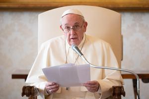 Pope Francis gave the Wednesday general audience from the library of the Vatican's Apostolic Palace on Nov. 25, 2020. Pope Francis gave the Wednesday general audience from the library of the Vatican's Apostolic Palace on Nov. 25, 2020.