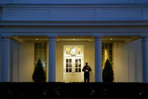 A Marine stands outside the West Wing of the White House at dusk after the U.S. House of Representatives voted to impeach U.S. President Donald Trump on January 13, 2021 in Washington, D.C. President Trump is the first president in United States history to face impeachment twice. A Marine stands outside the West Wing of the White House at dusk after the U.S. House of Representatives voted to impeach U.S. President Donald Trump on January 13, 2021 in Washington, D.C. President Trump is the first president in United States history to face impeachment twice.