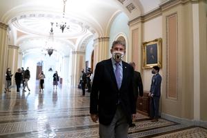 U.S. Sen. Joe Manchin, D-WV, wears a protective mask as he departs the U.S. Capitol on September 21, 2020 in Washington, DC. U.S. Sen. Joe Manchin, D-WV, wears a protective mask as he departs the U.S. Capitol on September 21, 2020 in Washington, DC.