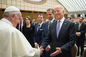 Pope Francis and U.S. Vice President Joe Biden at the International Conference on Regenerative Medicine in Vatican City on April 29, 2016. Pope Francis and U.S. Vice President Joe Biden at the International Conference on Regenerative Medicine in Vatican City on April 29, 2016.