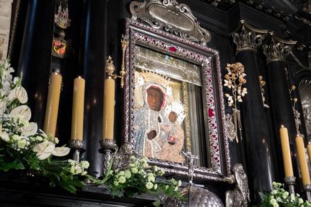 The first unveiling of the image of the Black Madonna of Czestochowa/Our Lady of Czestochowa with new crowns in 2017 at the Jasna Gora Monastery. The first unveiling of the image of the Black Madonna of Czestochowa/Our Lady of Czestochowa with new crowns in 2017 at the Jasna Gora Monastery.