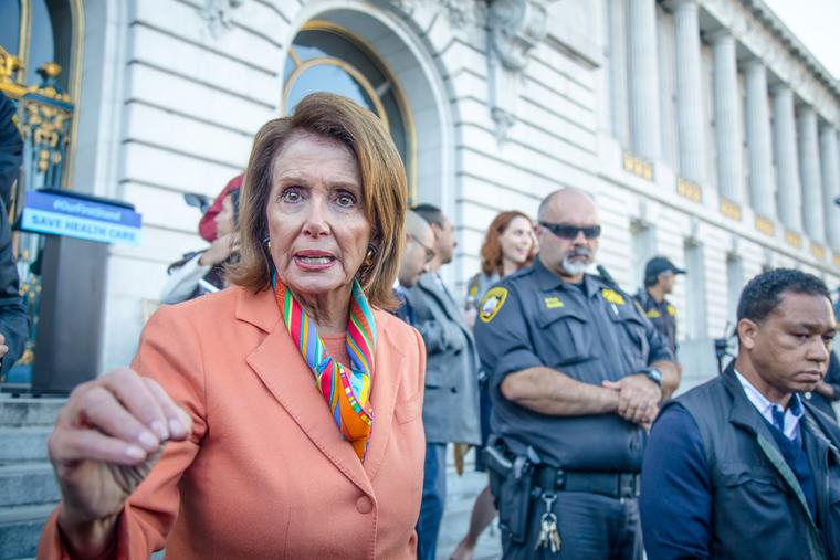 Speaker of the House Nancy Pelosi speaking outside of San Francisco's City Hall. Speaker of the House Nancy Pelosi speaking outside of San Francisco's City Hall.