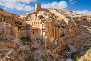 Holy Lavra of Saint Sabbas the Sanctified monastery on the wall of Kidron valley in Judean desert. Holy Lavra of Saint Sabbas the Sanctified monastery on the wall of Kidron valley in Judean desert.