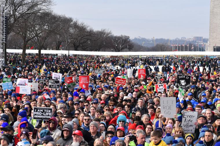 Thousands stand on the National Mall during the 2020 March for Life in Washington, D.C. Thousands stand on the National Mall during the 2020 March for Life in Washington, D.C.