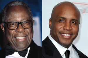 (L-R) Hank Aaron and Barry Bonds. (L-R) Hank Aaron and Barry Bonds.