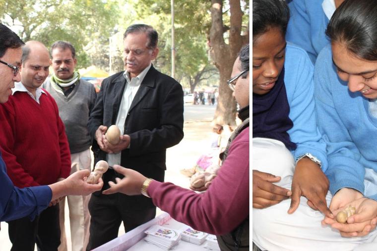 Above, Sunny Kattukaran of V4L (‘We for Life’) explains the dangers of abortion at a street exhibition in New Delhi in 2014. The exhibit included models of unborn babies, shown in detail at right. Such outreach is meant to share the dignity of life amid formal or informal policies targeting population control. Above, Sunny Kattukaran of V4L (‘We for Life’) explains the dangers of abortion at a street exhibition in New Delhi in 2014. The exhibit included models of unborn babies, shown in detail at right. Such outreach is meant to share the dignity of life amid formal or informal policies targeting population control.