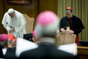 Pope Francis and Archbishop of Chicago Cardinal Blase Joseph Cupich (R) attend a session of 'The Protection Of Minors In The Church' meeting at the Synod Hall on February 23, 2019 in Vatican City, Vatican. Pope Francis and Archbishop of Chicago Cardinal Blase Joseph Cupich (R) attend a session of 'The Protection Of Minors In The Church' meeting at the Synod Hall on February 23, 2019 in Vatican City, Vatican.