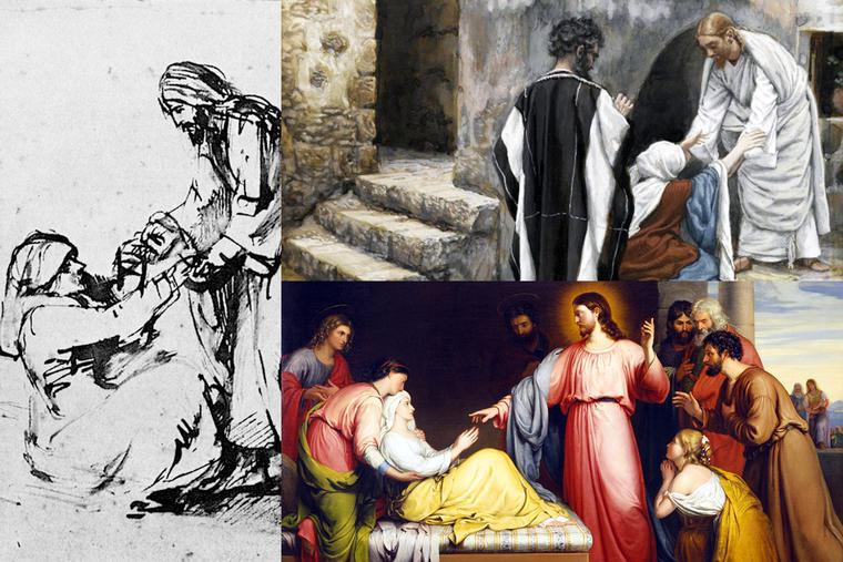 “The Healing of Peter’s Mother-in-Law” by Rembrandt (left), Tissot (upper right) and Bridges (lower right) “The Healing of Peter’s Mother-in-Law” by Rembrandt (left), Tissot (upper right) and Bridges (lower right)