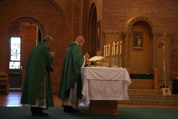 Bishop James Wall of Gallup celebrates Sunday Mass ad orientem at the Cathedral of the Sacred Heart, June 30, 2019. Bishop James Wall of Gallup celebrates Sunday Mass ad orientem at the Cathedral of the Sacred Heart, June 30, 2019.