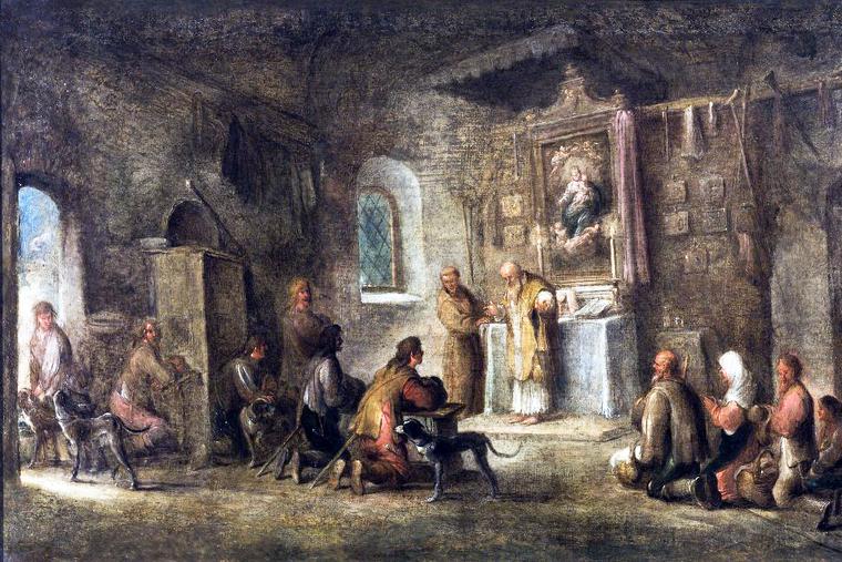 Unknown German Master, “Holy Mass in a Village Church,” 18th century Unknown German Master, “Holy Mass in a Village Church,” 18th century
