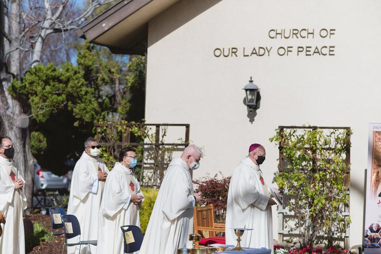 Priests celebrate Mass for the 40th Anniversary Jubilee on Jan 30, 2021 at Our Lady of Peace in San Jose. Priests celebrate Mass for the 40th Anniversary Jubilee on Jan 30, 2021 at Our Lady of Peace in San Jose.