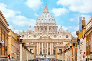 View of St. Peter's Basilica inside Vatican City. View of St. Peter's Basilica inside Vatican City.
