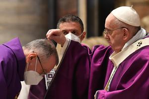 Pope Francis celebrates Ash Wednesday Mass in St. Peter's Basilica Feb. 17, 2021. Pope Francis celebrates Ash Wednesday Mass in St. Peter's Basilica Feb. 17, 2021.