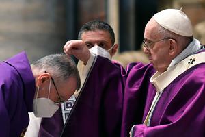 Pope Francis celebrates Ash Wednesday Mass in St. Peter's Basilica Feb. 17, 2021. Pope Francis celebrates Ash Wednesday Mass in St. Peter's Basilica Feb. 17, 2021.