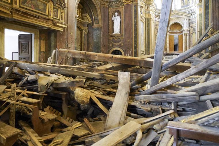 Interior view of St. Joseph the Carpenter after the roof caved in. Interior view of St. Joseph the Carpenter after the roof caved in.