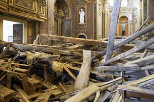 Interior view of St. Joseph the Carpenter after the roof caved in. Interior view of St. Joseph the Carpenter after the roof caved in.