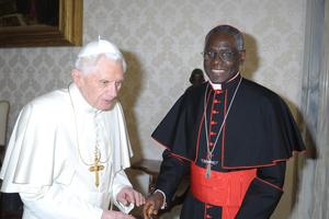 Cardinal Robert Sarah meets with Pope Benedict XVI on March 11, 2011, in Vatican City. Cardinal Robert Sarah meets with Pope Benedict XVI on March 11, 2011, in Vatican City.