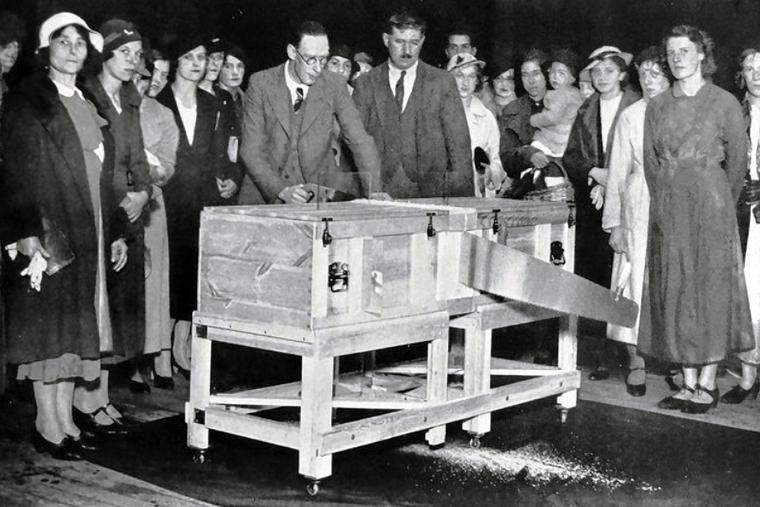The magician P.T. Selbit performs his famous illusion in 1937 The magician P.T. Selbit performs his famous illusion in 1937