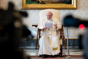 Pope Francis holds his weekly General Audience in the Library of the Vatican's Apostolic Palace on March 3rd, 2021. Pope Francis holds his weekly General Audience in the Library of the Vatican's Apostolic Palace on March 3rd, 2021.