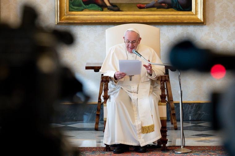 Pope Francis holds his weekly General Audience in the Library of the Vatican's Apostolic Palace on March 3rd, 2021. Pope Francis holds his weekly General Audience in the Library of the Vatican's Apostolic Palace on March 3rd, 2021.
