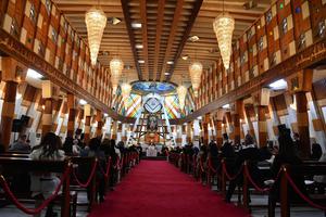 Pope Francis meets with bishops, priests, religious, seminarians and catechists in the Syriac Catholic Cathedral of Our Lady of Salvation on March 5th, 2021. Pope Francis meets with bishops, priests, religious, seminarians and catechists in the Syriac Catholic Cathedral of Our Lady of Salvation on March 5th, 2021.