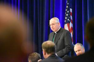 Archbishop Jose H. Gomez of Los Angeles addresses his brother bishops after being elected to a 3 year term as President of the United States Conference of Catholic Bishops during the second day of the USCCB's Fall Meeting in Baltimore, Nov. 11, 2019 Archbishop Jose H. Gomez of Los Angeles addresses his brother bishops after being elected to a 3 year term as President of the United States Conference of Catholic Bishops during the second day of the USCCB's Fall Meeting in Baltimore, Nov. 11, 2019