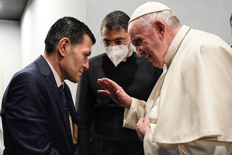 Pope Francis meets the father of drowned boy Alan Kurdi in Erbil, Iraq, March 7, 2021 Pope Francis meets the father of drowned boy Alan Kurdi in Erbil, Iraq, March 7, 2021