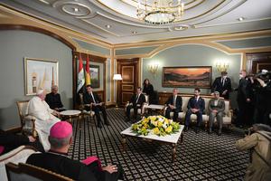 Pope Francis met with the President of the Autonomous Region of Iraqi Kurdistan and with the Prime Minister at the Erbil Airport on March 7th, 2021. Pope Francis met with the President of the Autonomous Region of Iraqi Kurdistan and with the Prime Minister at the Erbil Airport on March 7th, 2021.