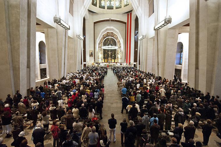 Worshippers pray during Mass Oct. 17, 2010, inside St. Joseph’s Oratory in Montreal. More than 1,000 Quebecers gathered to pray as their beloved Brother Andre Bessette was declared a saint. St. Andre, who died in 1937 at the age of 91, had a deep devotion to St. Joseph. Over the years, St. Joseph has been increasingly honored in the Mass. Worshippers pray during Mass Oct. 17, 2010, inside St. Joseph’s Oratory in Montreal. More than 1,000 Quebecers gathered to pray as their beloved Brother Andre Bessette was declared a saint. St. Andre, who died in 1937 at the age of 91, had a deep devotion to St. Joseph. Over the years, St. Joseph has been increasingly honored in the Mass.