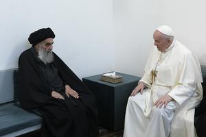 Pope Francis meets Grand Ayatollah Ali al-Sistani in Najaf, Iraq, March 6, 2021 Pope Francis meets Grand Ayatollah Ali al-Sistani in Najaf, Iraq, March 6, 2021