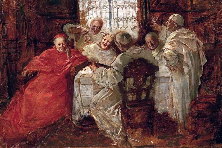 School of Eduard von Grützner, “A Cardinal Drinking with White Fathers,” 19th century School of Eduard von Grützner, “A Cardinal Drinking with White Fathers,” 19th century