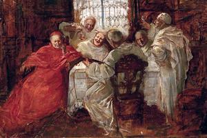 School of Eduard von Grützner, “A Cardinal Drinking with White Fathers,” 19th century School of Eduard von Grützner, “A Cardinal Drinking with White Fathers,” 19th century