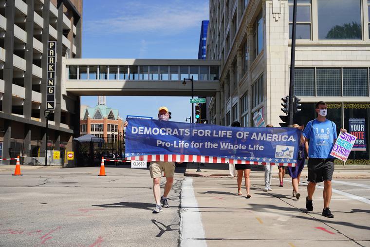Pro-life Democrats march outside the Democratic National Convention in Milwaukee Aug. 17, 2020. Pro-life Democrats march outside the Democratic National Convention in Milwaukee Aug. 17, 2020.