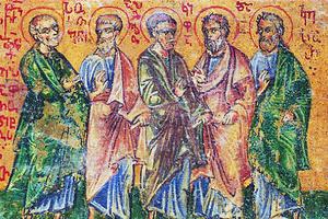 15th-century icon of Sts. Epaphroditus, Sosthenes, Apollos, Cephas and Caesar 15th-century icon of Sts. Epaphroditus, Sosthenes, Apollos, Cephas and Caesar