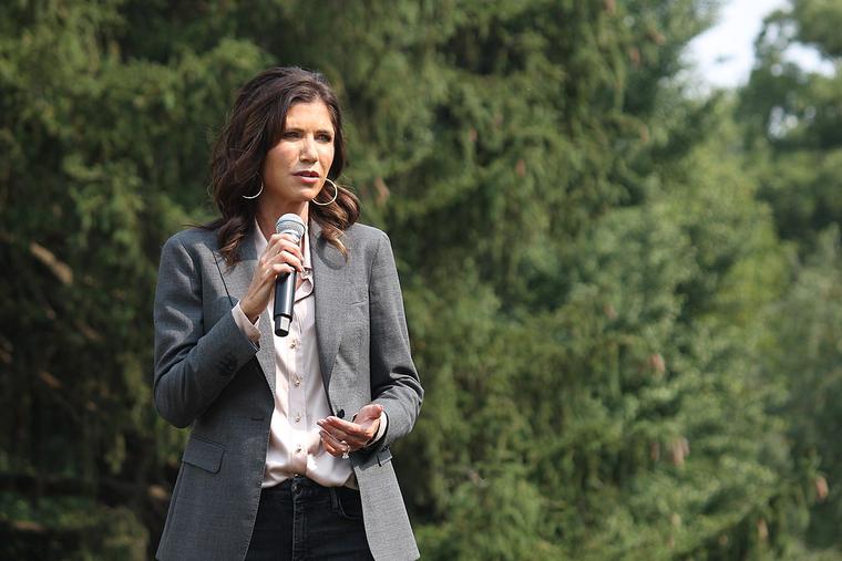 South Dakota Governor Kristi Noem speaks to guests at the 2020 Nebraska Steak Fry at Arbor Lodge State Historical Park in Nebraska City, Neb. South Dakota Governor Kristi Noem speaks to guests at the 2020 Nebraska Steak Fry at Arbor Lodge State Historical Park in Nebraska City, Neb.