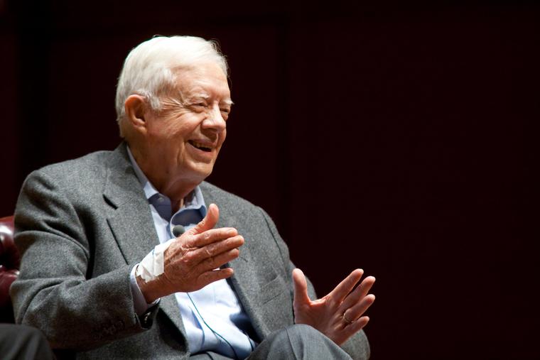 President Jimmy Carter speaks onstage at Emory University November 10, 2008 in Atlanta, Ga. President Jimmy Carter speaks onstage at Emory University November 10, 2008 in Atlanta, Ga.