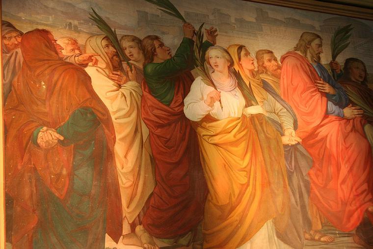 Jesus entering Jerusalem on Palm Sunday. Jesus entering Jerusalem on Palm Sunday.