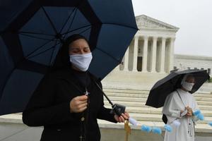 Little Sisters of the Poor supported by religious sisters from many orders convened in front of the United States Supreme Court wearing masks to pray the Rosary before the historic telephonic oral arguments in April, 2020. Little Sisters of the Poor supported by religious sisters from many orders convened in front of the United States Supreme Court wearing masks to pray the Rosary before the historic telephonic oral arguments in April, 2020.