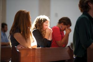 Students pray at Thomas Aquinas College in Santa Paula, California Students pray at Thomas Aquinas College in Santa Paula, California