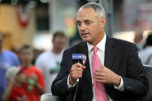 MLB Commissioner Rob Manfred speaks at a #FanFest event on July 13, 2015. MLB Commissioner Rob Manfred speaks at a #FanFest event on July 13, 2015.