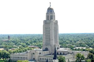 Aerial view of Nebraska State Capitol, taken from Nebraska Club, 20th floor of U.S. Bank building. Aerial view of Nebraska State Capitol, taken from Nebraska Club, 20th floor of U.S. Bank building.